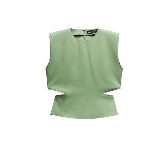 ZARA CUT OUT CREPE TOP APPLE GREEN SIZE MEDIUM - Picture 2 of 4